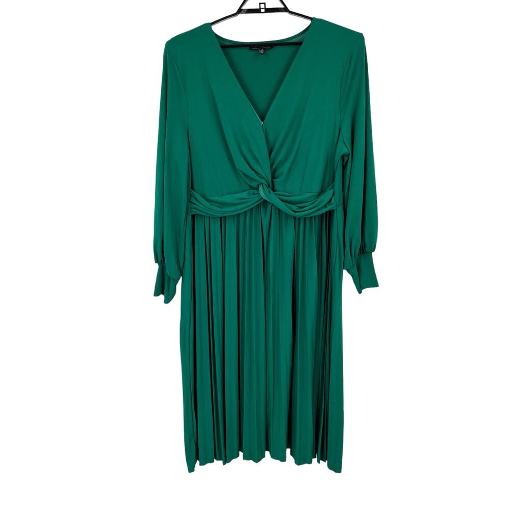 Eloquii Dress Castleton midi knot front pleated skirt green size 20